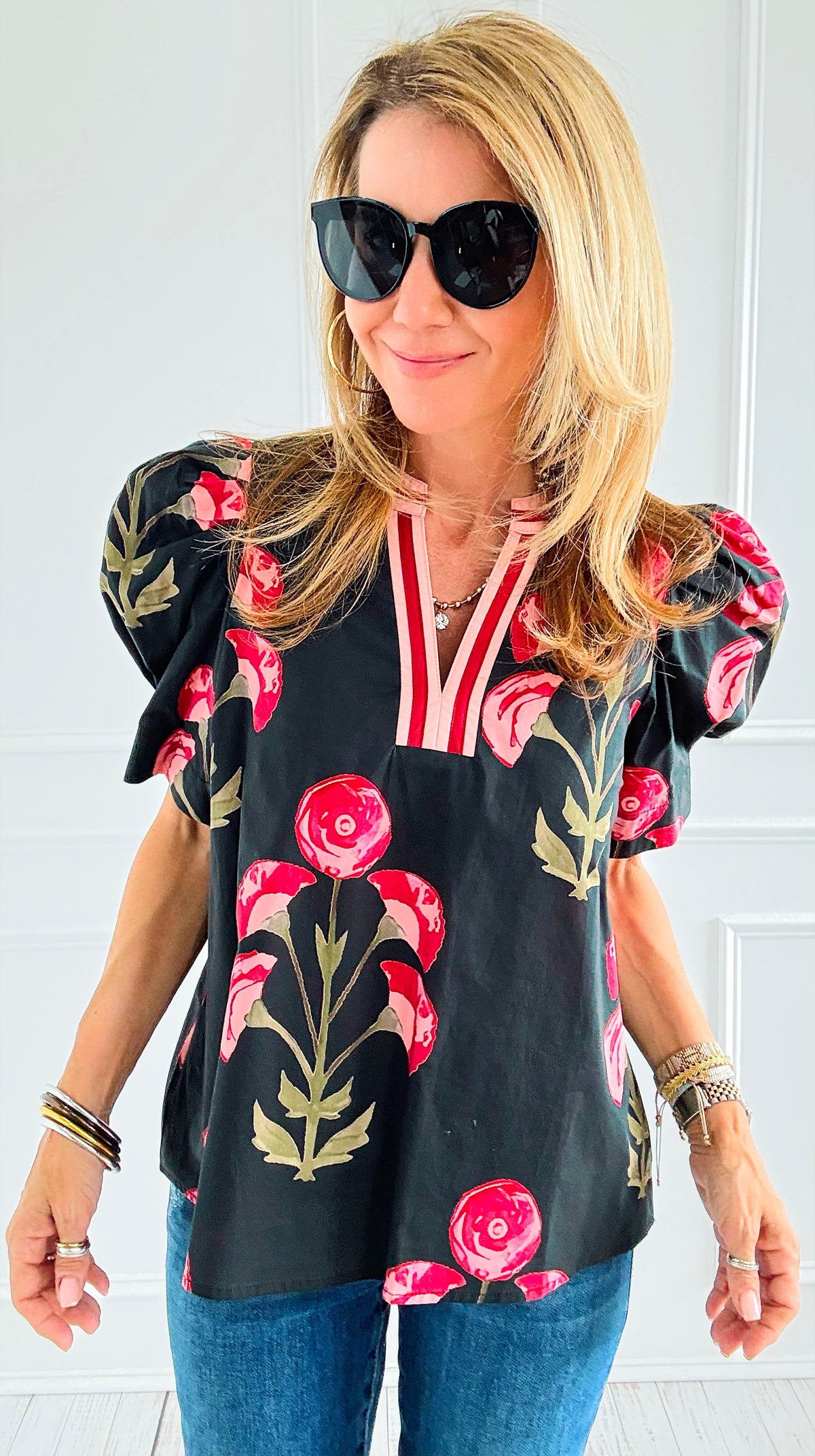 Garden Muse Puff Sleeve Top-110 Short Sleeve Tops-entro-Coastal Bloom Boutique, find the trendiest versions of the popular styles and looks Located in Indialantic, FL