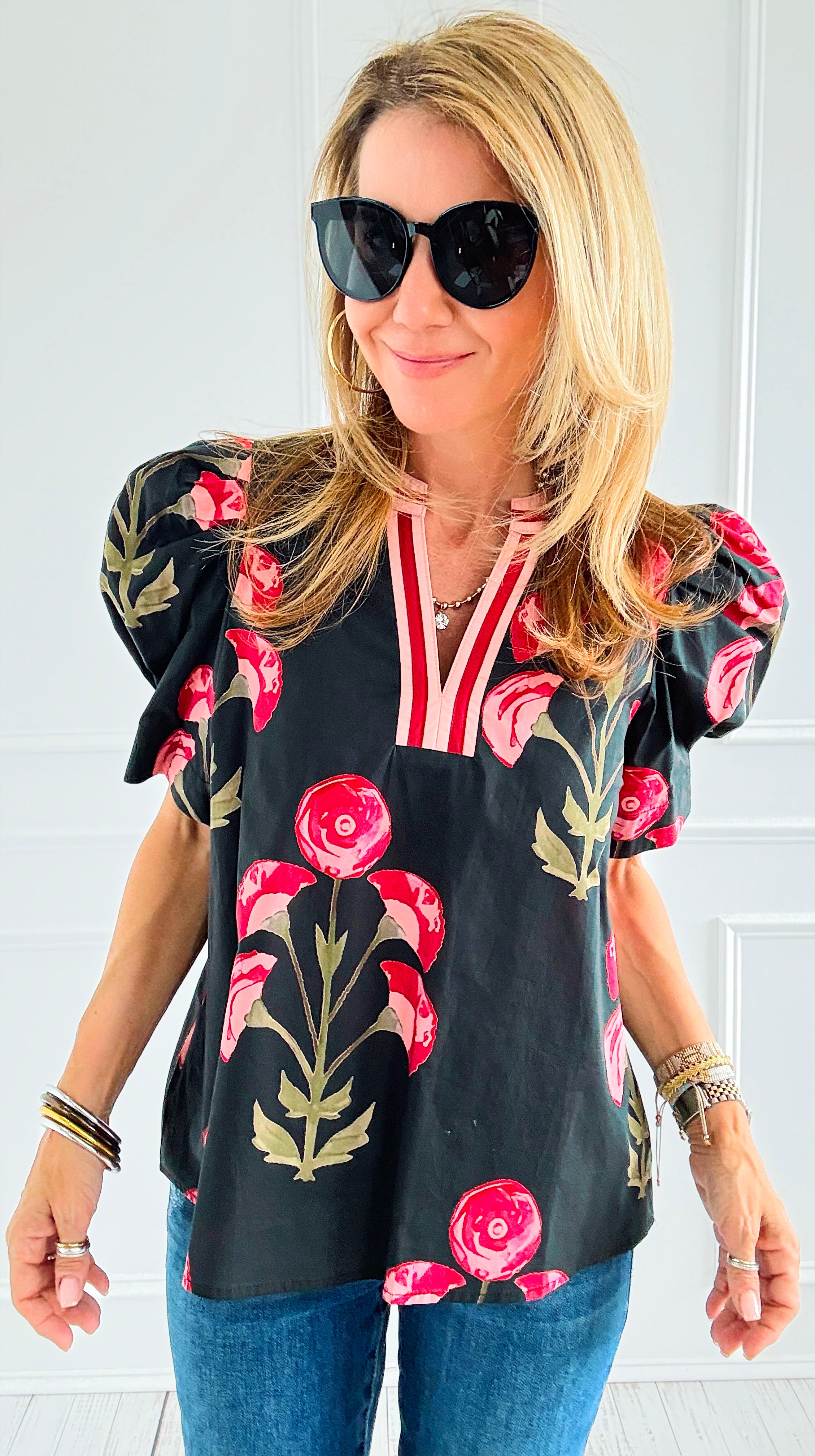 Garden Muse Puff Sleeve Top-110 Short Sleeve Tops-entro-Coastal Bloom Boutique, find the trendiest versions of the popular styles and looks Located in Indialantic, FL