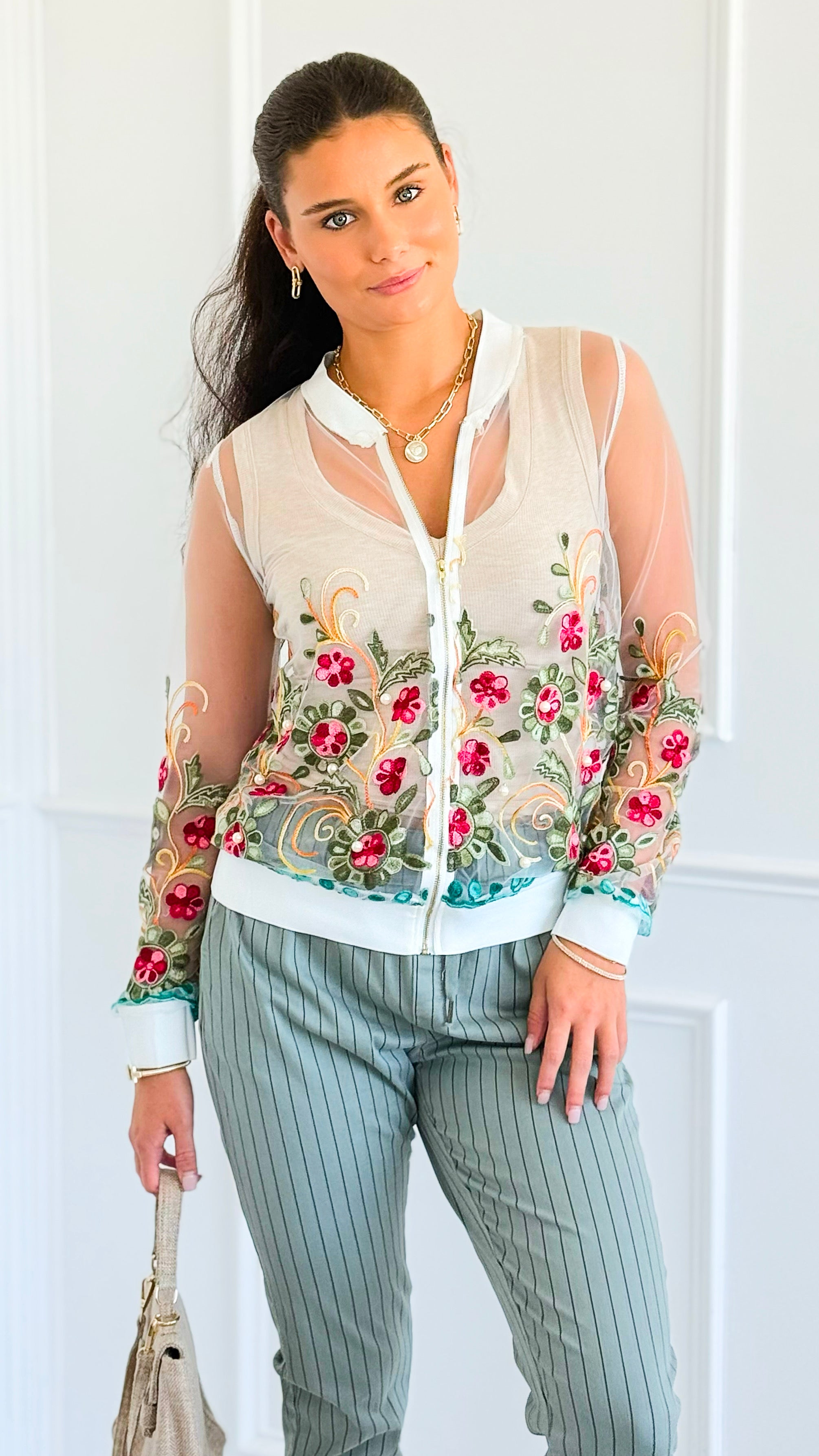 Garden Bloom Embroidered Zip-Up-130 Long sleeve top-in2you-Coastal Bloom Boutique, find the trendiest versions of the popular styles and looks Located in Indialantic, FL
