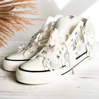 Flower High-Top Canvas Shoes - White-250 Shoes-Chasing Bandits-Coastal Bloom Boutique, find the trendiest versions of the popular styles and looks Located in Indialantic, FL