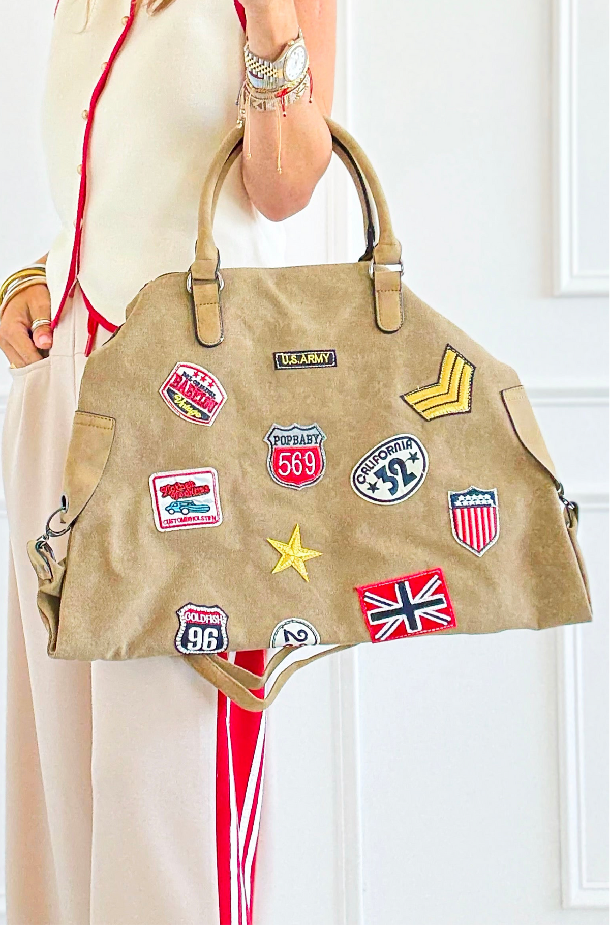 Patch Perfect Italian Tote Bag- Khaki-240 Bags-DEDA SRL-Coastal Bloom Boutique, find the trendiest versions of the popular styles and looks Located in Indialantic, FL