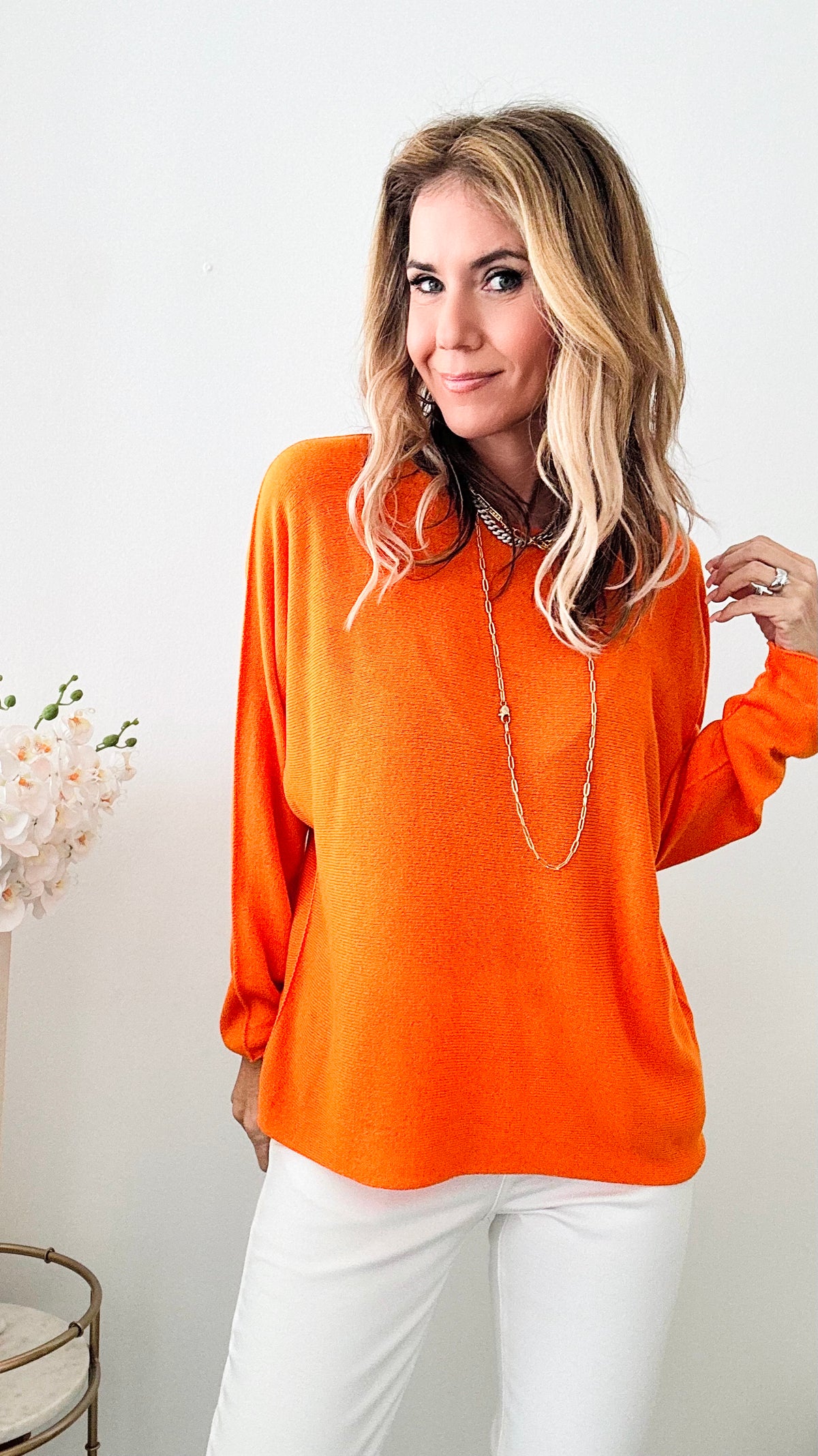 Long Sleeve Italian Knit Pullover - Orange-140 Sweaters-Germany-Coastal Bloom Boutique, find the trendiest versions of the popular styles and looks Located in Indialantic, FL
