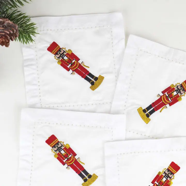 Nutcracker Embroidered Cocktail Napkin Set-260 Other Accessories-8 Oak Lane-Coastal Bloom Boutique, find the trendiest versions of the popular styles and looks Located in Indialantic, FL