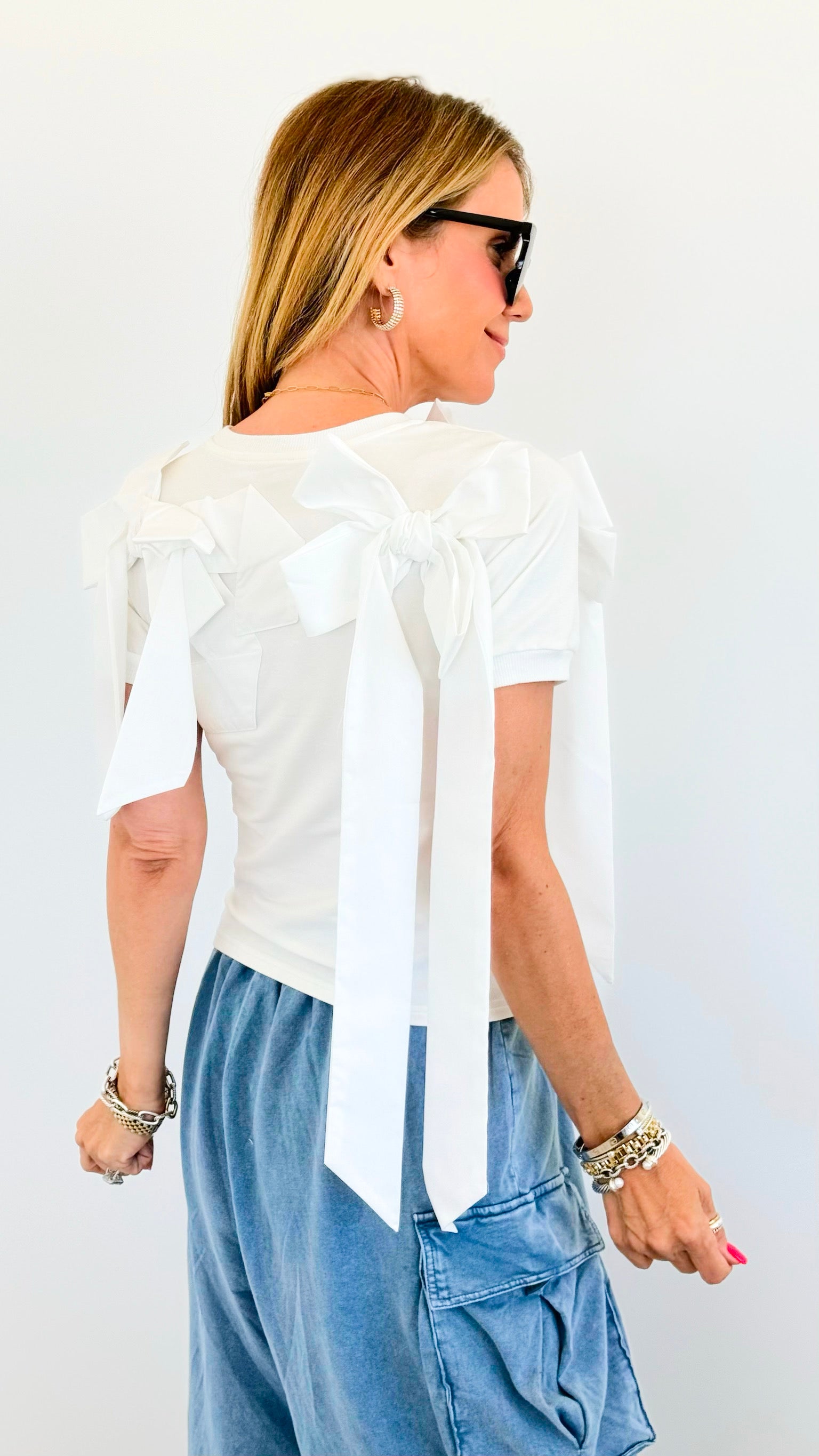 Chic Bow T-Shirt- White-110 Short Sleeve Tops-JJ'S FAIRYLAND-Coastal Bloom Boutique, find the trendiest versions of the popular styles and looks Located in Indialantic, FL