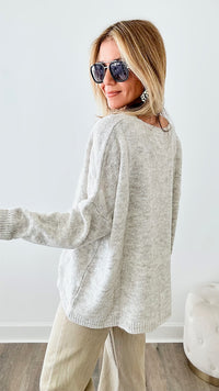 Boheme Knit V-Neck Sweater - Heather Beige-130 Long sleeve top-VENTI6 OUTLET-Coastal Bloom Boutique, find the trendiest versions of the popular styles and looks Located in Indialantic, FL