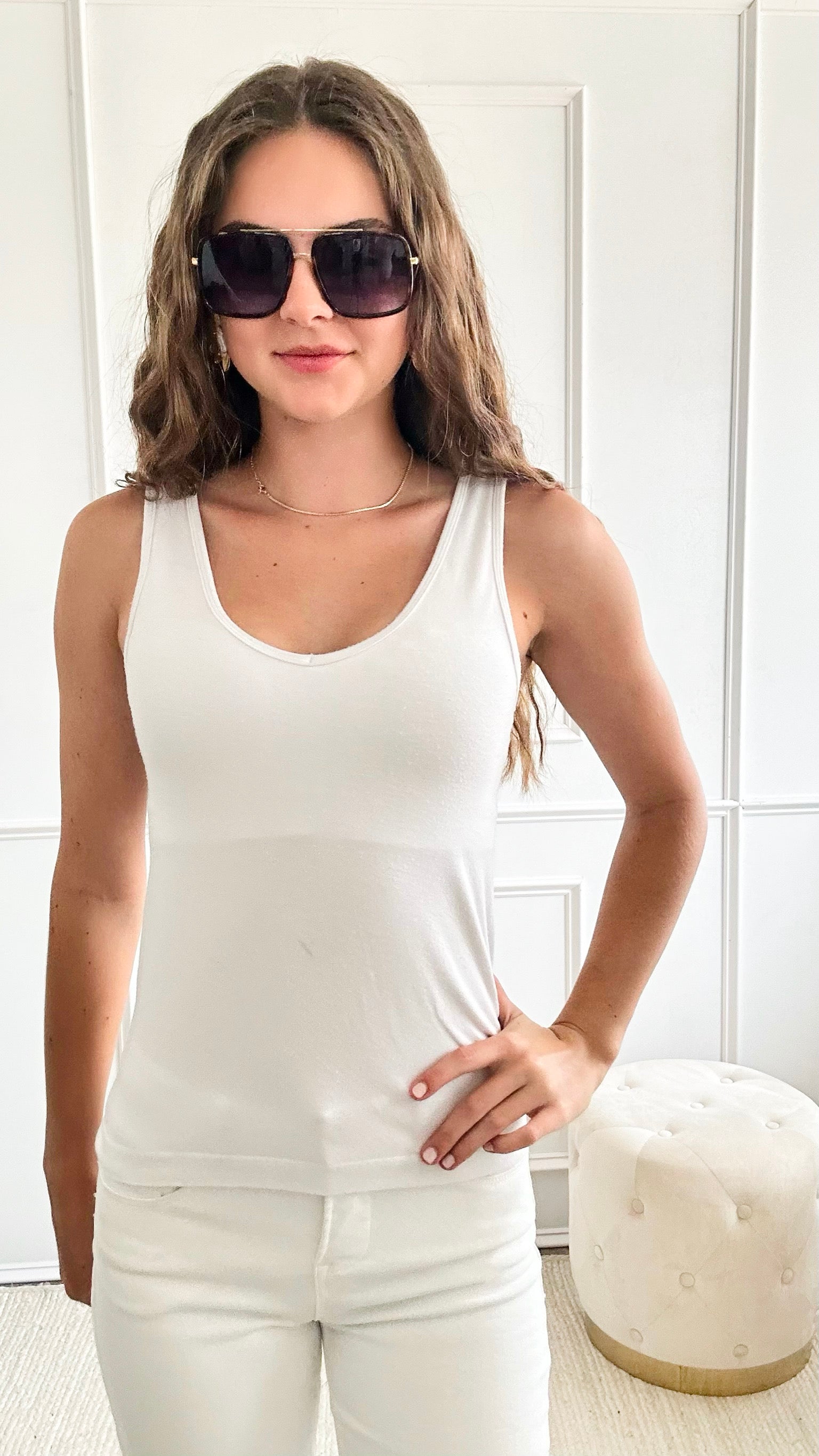 Crazy Beautiful Built In Bra Tank - White-220 Intimates-Elietian-Coastal Bloom Boutique, find the trendiest versions of the popular styles and looks Located in Indialantic, FL