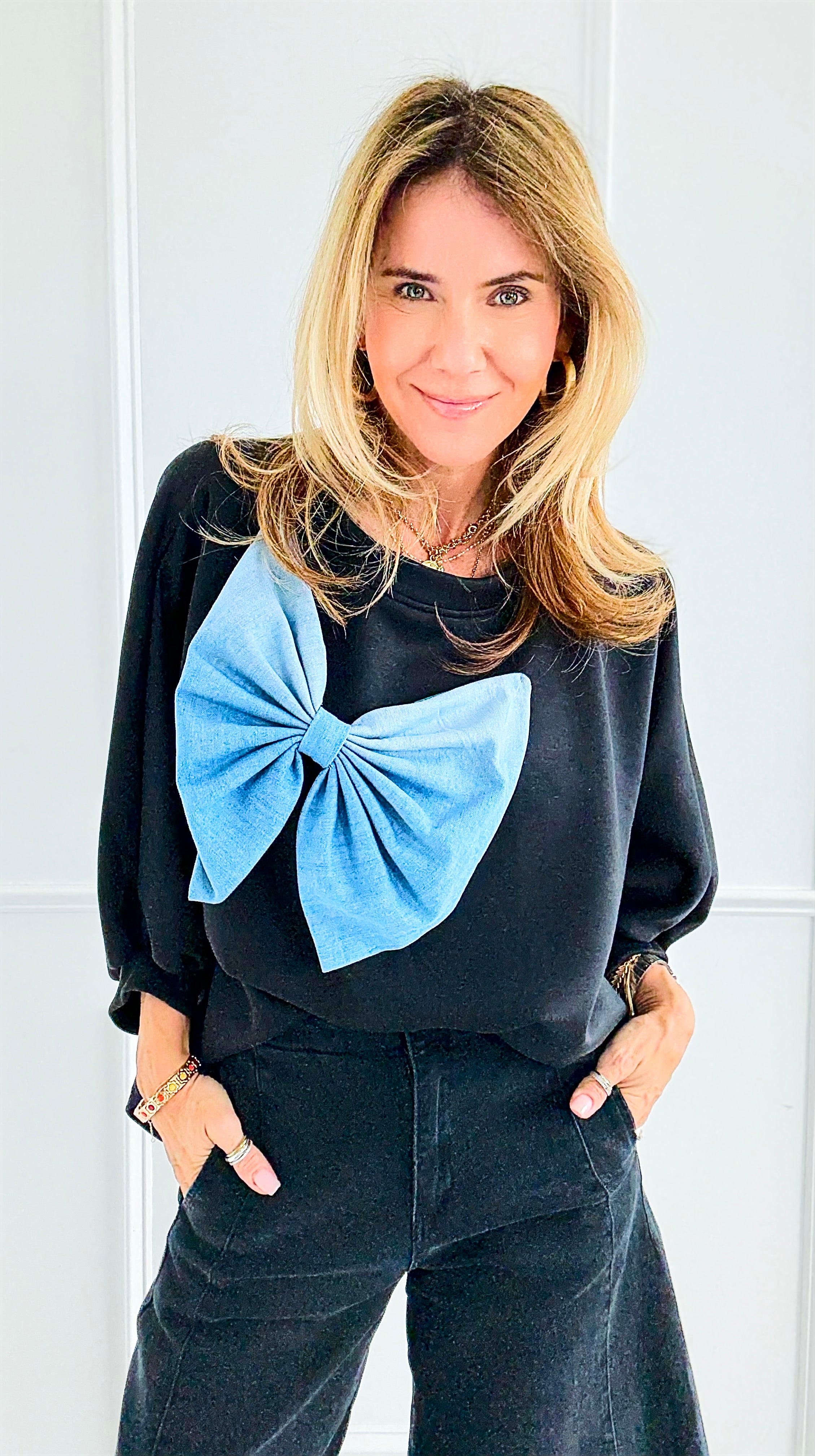Grand Bow Italian Sweater-140 Sweaters-DIPINTO DI BLU-Coastal Bloom Boutique, find the trendiest versions of the popular styles and looks Located in Indialantic, FL