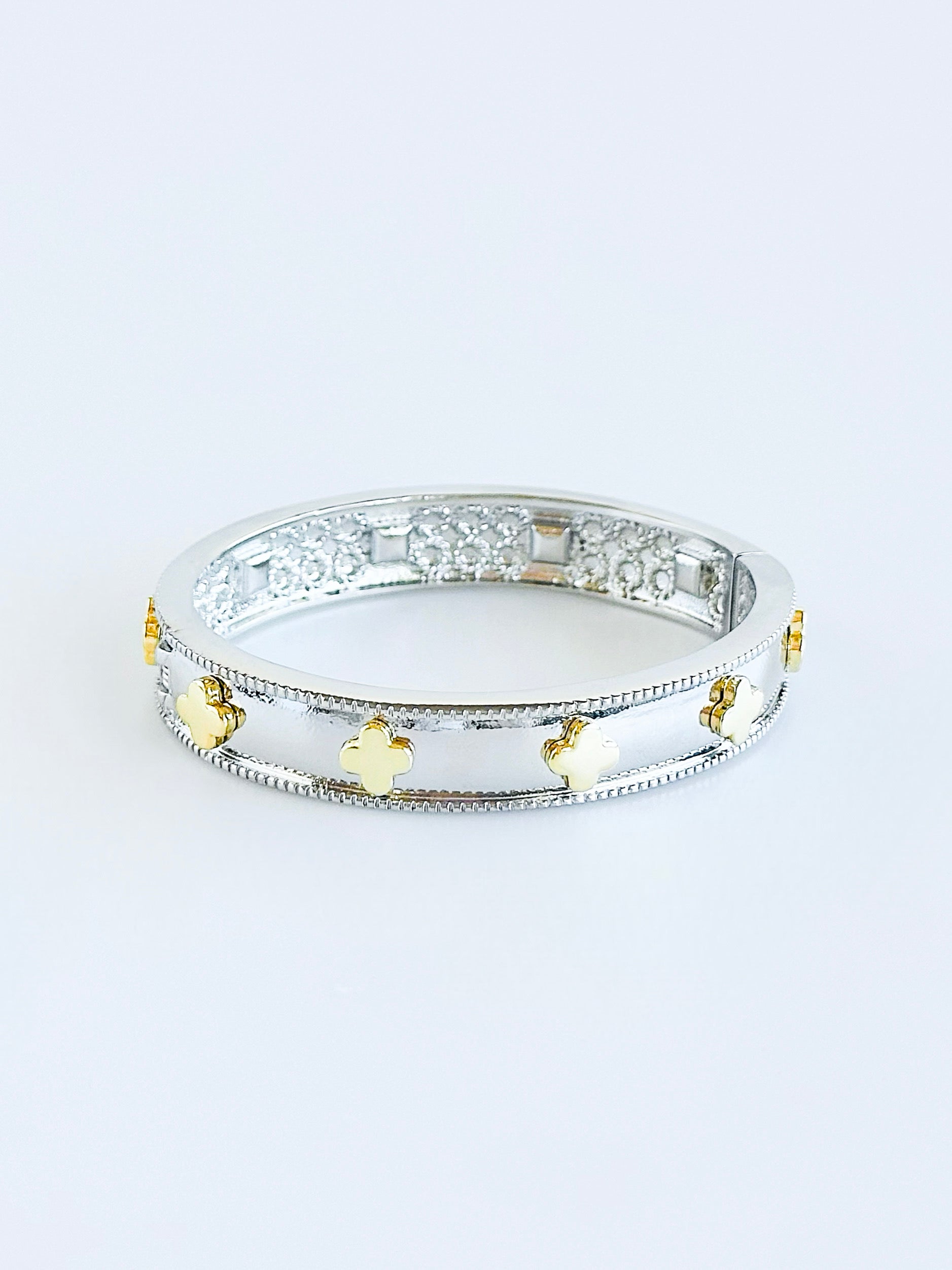 Clover Station Two Tone Bangle Bracelet-230 Jewelry-NYC-Coastal Bloom Boutique, find the trendiest versions of the popular styles and looks Located in Indialantic, FL