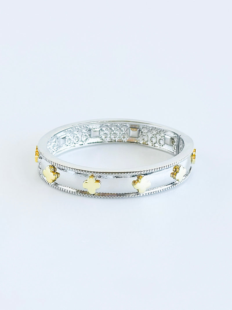 Clover Station Two Tone Bangle Bracelet-230 Jewelry-NYC-Coastal Bloom Boutique, find the trendiest versions of the popular styles and looks Located in Indialantic, FL