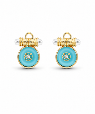 Pearl Accent Coin Drop Earrings - Turquoise/Gold