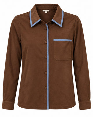 Perfect Contrast Faux Suede Top - Brown