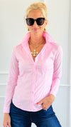 Long Sleeve Poplin Button Down Blouse- Pink-130 Long sleeve top-Active Basic-Coastal Bloom Boutique, find the trendiest versions of the popular styles and looks Located in Indialantic, FL