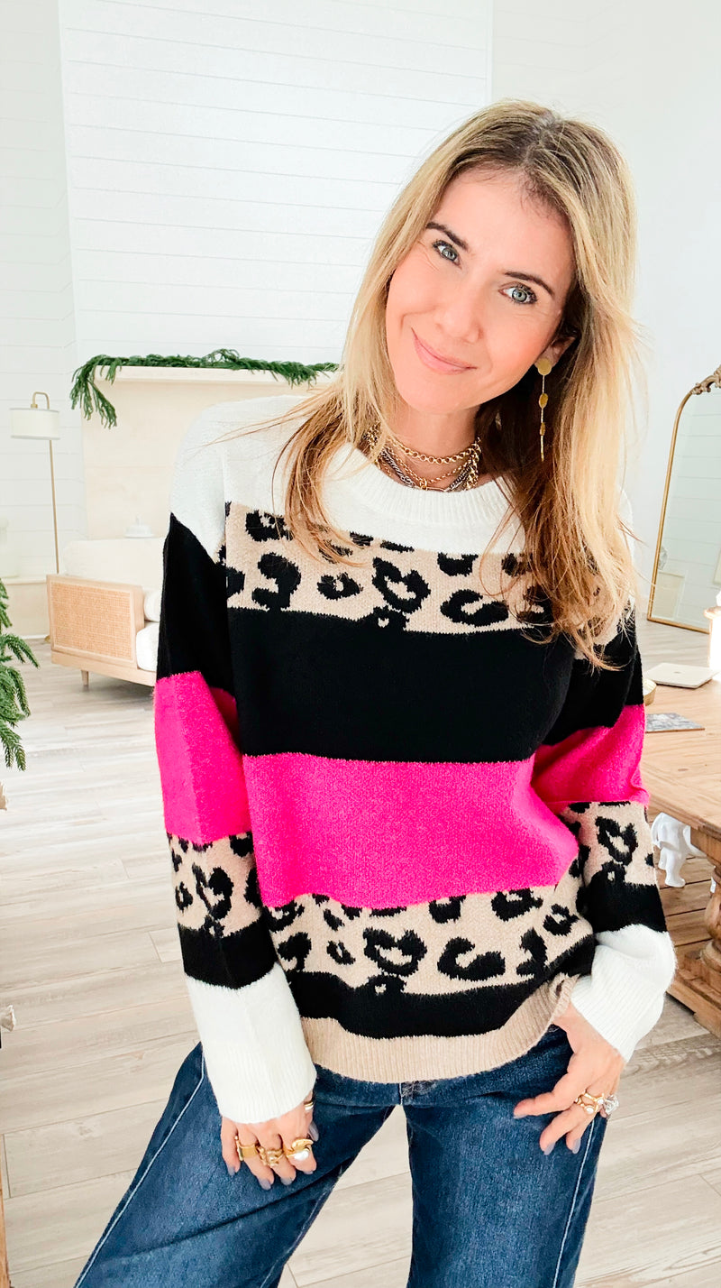 Cool Leopard Stripe Knit Sweater-140 Sweaters-Rousseau-Coastal Bloom Boutique, find the trendiest versions of the popular styles and looks Located in Indialantic, FL