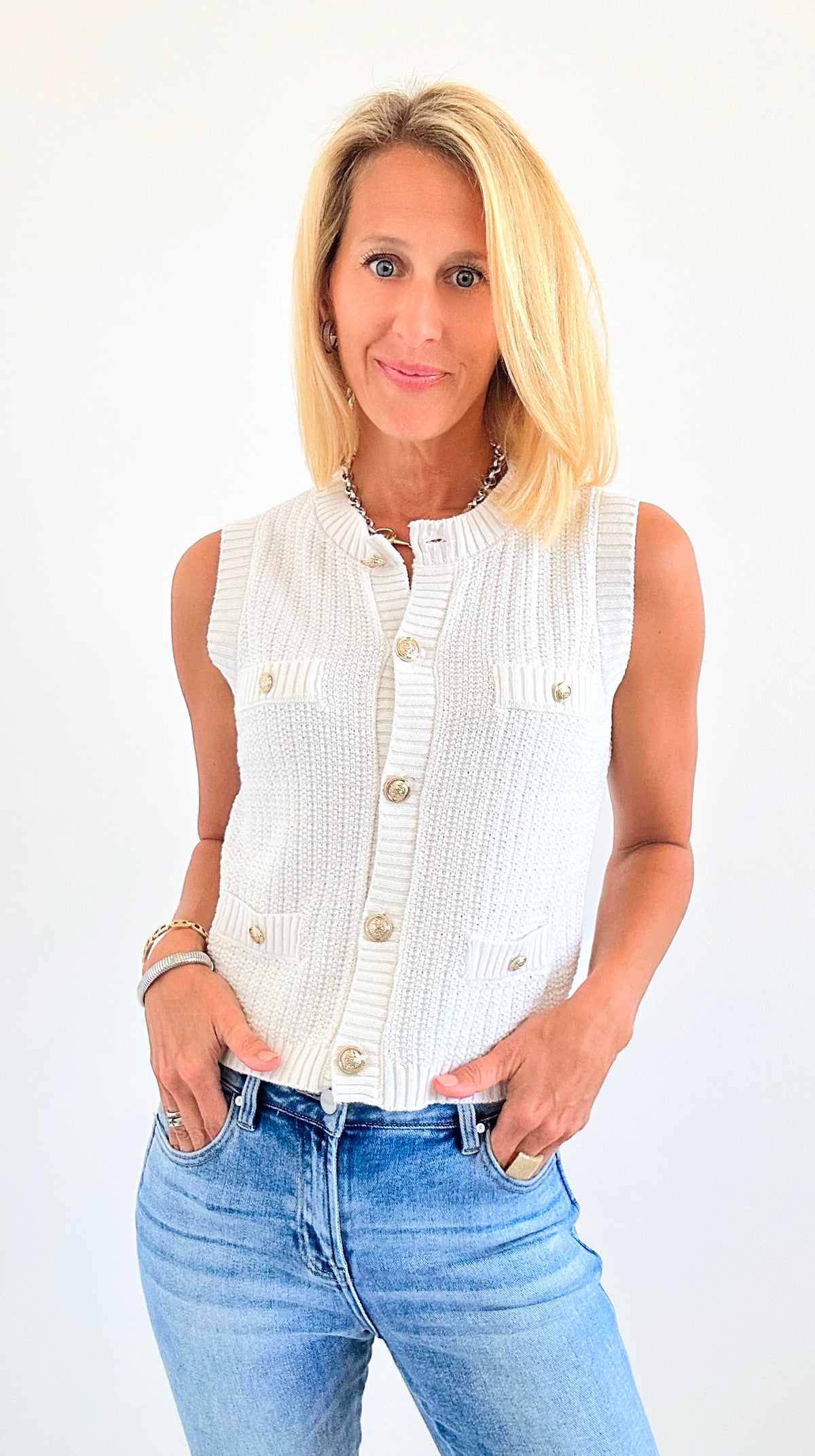 Golden Hour Textured Vest - White-150 Cardigans/Layers-Blu Pepper-Coastal Bloom Boutique, find the trendiest versions of the popular styles and looks Located in Indialantic, FL