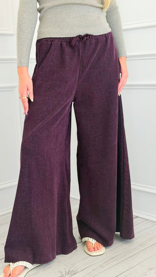 Velvet Lane Wide Leg Italian Pant- Plum