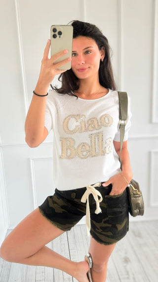 Ciao Bella Glam Boatneck Italian Top - White