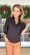Florence Ruffle Blouse - Black-110 Short Sleeve Tops-GLAM-Coastal Bloom Boutique, find the trendiest versions of the popular styles and looks Located in Indialantic, FL
