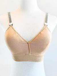 Strap Situation Bra - Nude W White Crystal Plunge-220 Intimates-Strap-its-Coastal Bloom Boutique, find the trendiest versions of the popular styles and looks Located in Indialantic, FL