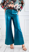 Holiday Luxe Faux Leather Flare Leg Pants - Hunter-100 Pants-SO ME-Coastal Bloom Boutique, find the trendiest versions of the popular styles and looks Located in Indialantic, FL