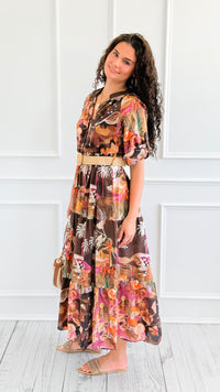 Imperial Garden Belted Italian Midi Dress-200 Dresses/Jumpsuits/Rompers-AZUL MONACO-Coastal Bloom Boutique, find the trendiest versions of the popular styles and looks Located in Indialantic, FL
