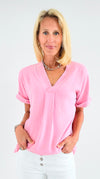 The Jetsetter Blouse - Pink-110 short Sleeve Top-2 Hearts-Coastal Bloom Boutique, find the trendiest versions of the popular styles and looks Located in Indialantic, FL