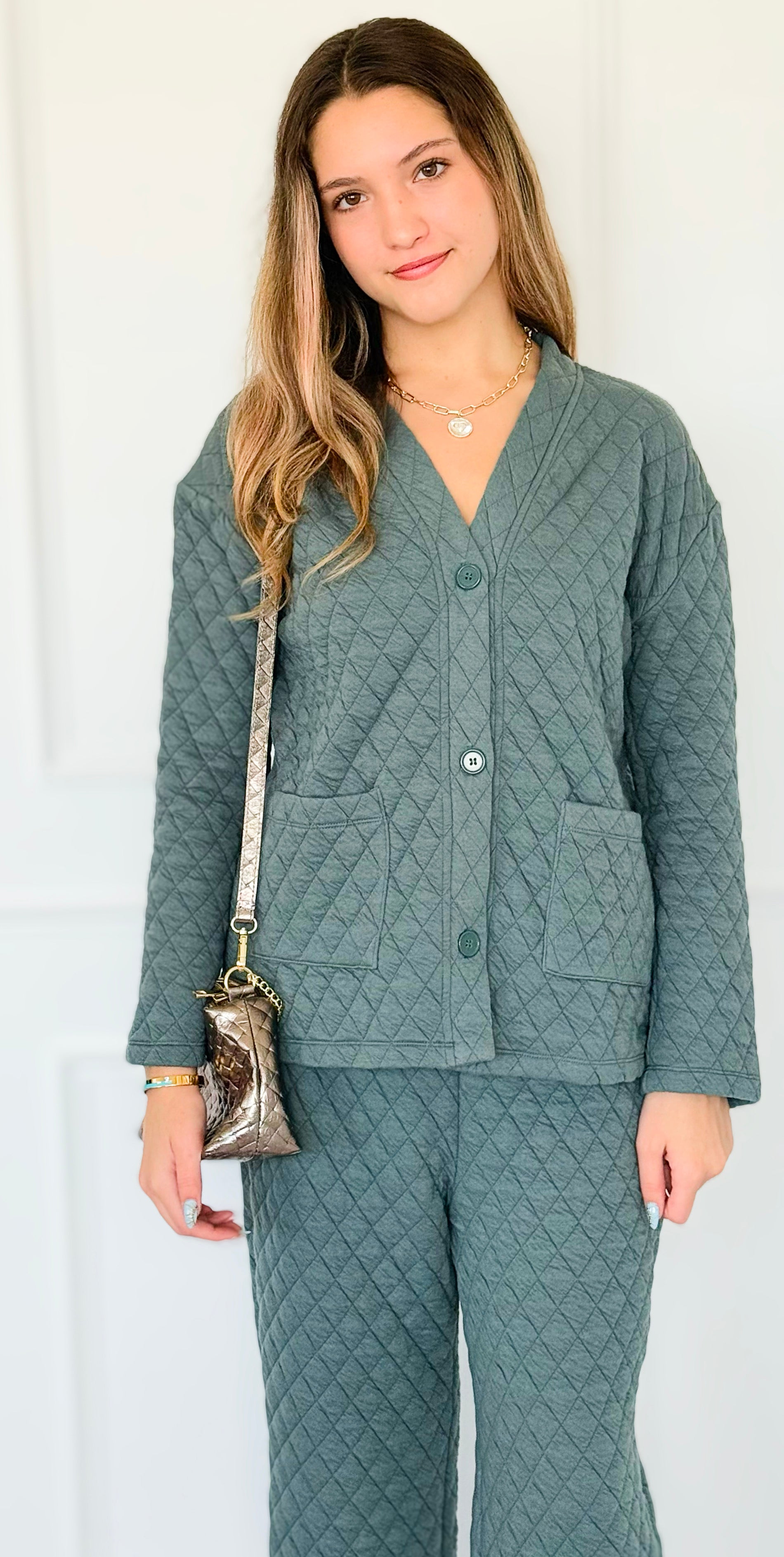 Quilted Jacket and Pants Set - Ash Jade-210 Loungewear/Sets-Zenana-Coastal Bloom Boutique, find the trendiest versions of the popular styles and looks Located in Indialantic, FL
