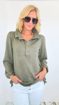 Willabella Faux Suede Top - Olive-130 Long Sleeve Tops-Joh Apparel-Coastal Bloom Boutique, find the trendiest versions of the popular styles and looks Located in Indialantic, FL