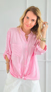 Rhinestone Striped Italian Blouse- Pink-170 Bottoms-Italianissimo-Coastal Bloom Boutique, find the trendiest versions of the popular styles and looks Located in Indialantic, FL