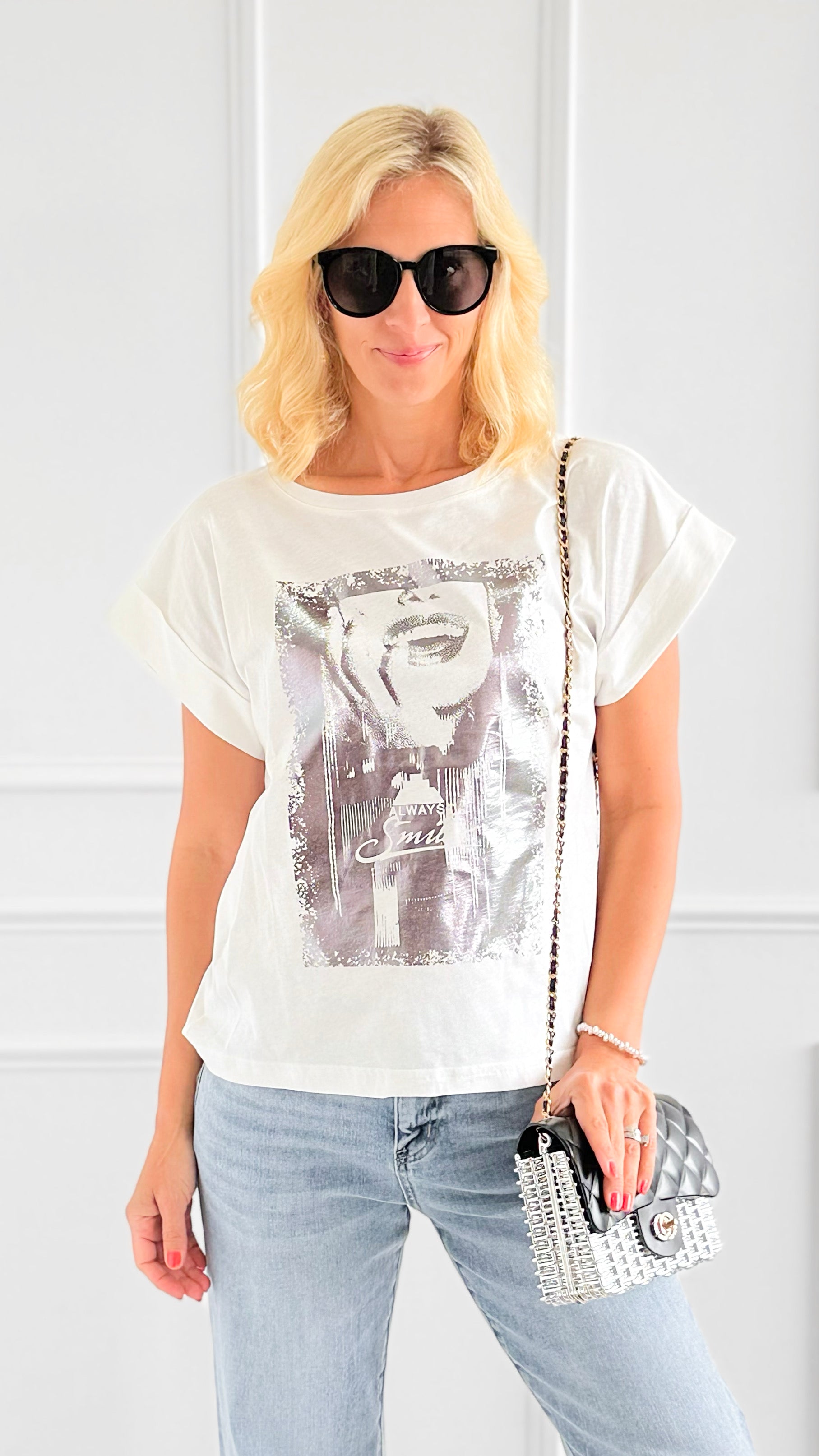 Always Smile Italian Graphic Tee-110 Short Sleeve Tops-FIRSTAGE-Coastal Bloom Boutique, find the trendiest versions of the popular styles and looks Located in Indialantic, FL