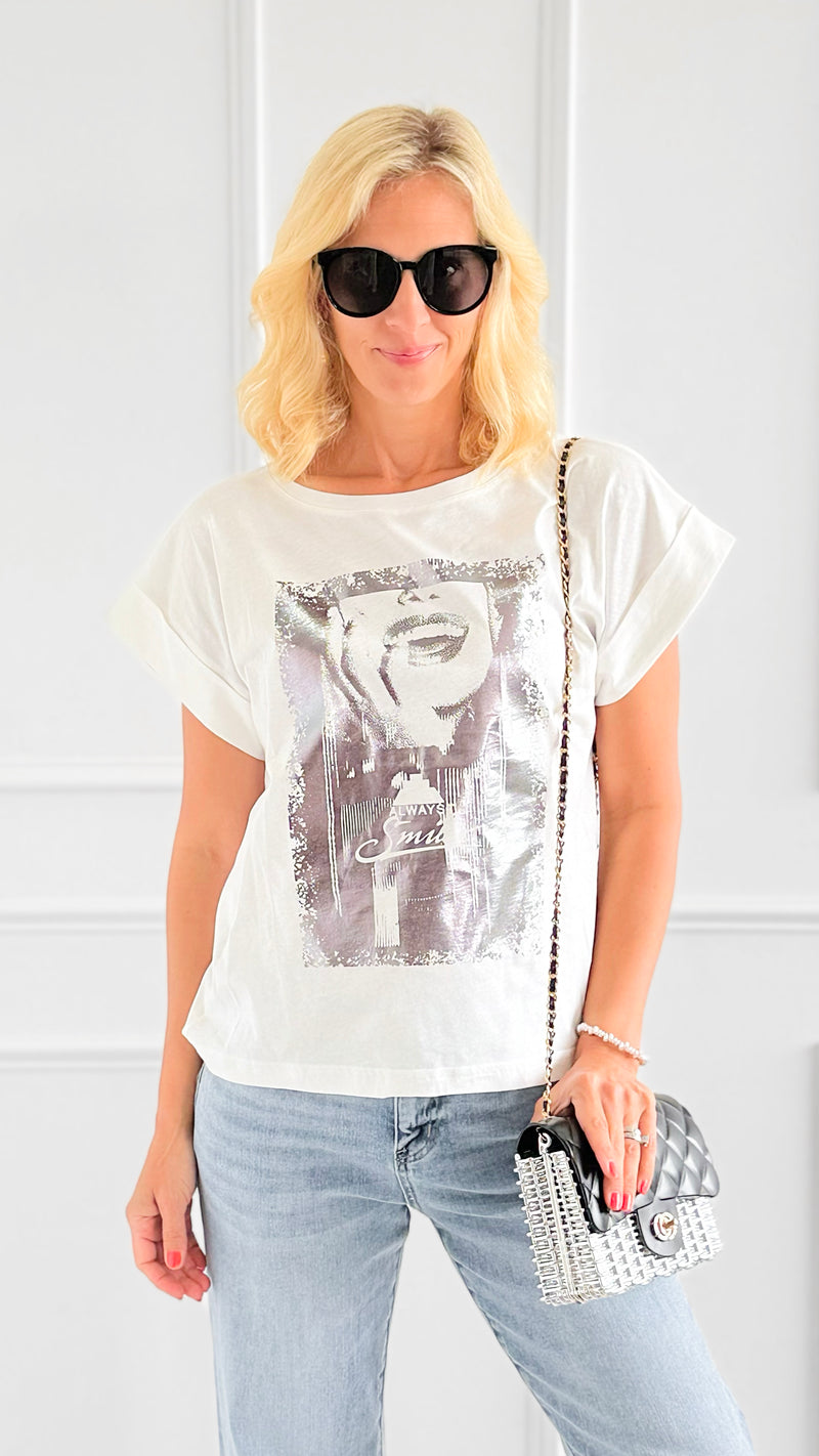 Always Smile Italian Graphic Tee-110 Short Sleeve Tops-FIRSTAGE-Coastal Bloom Boutique, find the trendiest versions of the popular styles and looks Located in Indialantic, FL