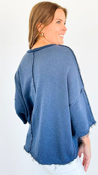 Vintage Terry Italian Sweatshirt- Denim Blue-140 Sweaters-Italianissimo-Coastal Bloom Boutique, find the trendiest versions of the popular styles and looks Located in Indialantic, FL