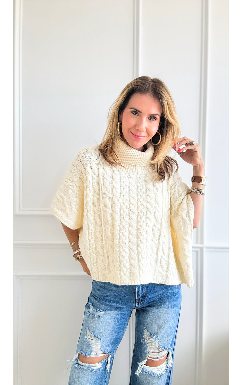 Turtle Neck Cable Knit Sweater - Ivory-140 Sweaters-LALAVON-Coastal Bloom Boutique, find the trendiest versions of the popular styles and looks Located in Indialantic, FL