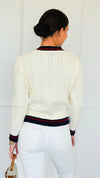 Fashion Varsity Italian Cardigan Sweater-Off White-150 Cardigans/Layers-Italianissimo-Coastal Bloom Boutique, find the trendiest versions of the popular styles and looks Located in Indialantic, FL