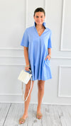 Modern Pleat Poplin Dress - Sky-200 Dresses/Jumpsuits/Rompers-Adrienne-Coastal Bloom Boutique, find the trendiest versions of the popular styles and looks Located in Indialantic, FL
