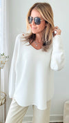 Soho Italian V-Neck Pullover - Off White-140 Sweaters-Italianissimo/ Max & D-Coastal Bloom Boutique, find the trendiest versions of the popular styles and looks Located in Indialantic, FL