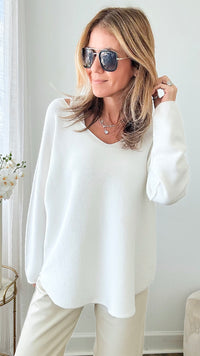 Soho Italian V-Neck Pullover - Off White-140 Sweaters-Italianissimo/ Max & D-Coastal Bloom Boutique, find the trendiest versions of the popular styles and looks Located in Indialantic, FL