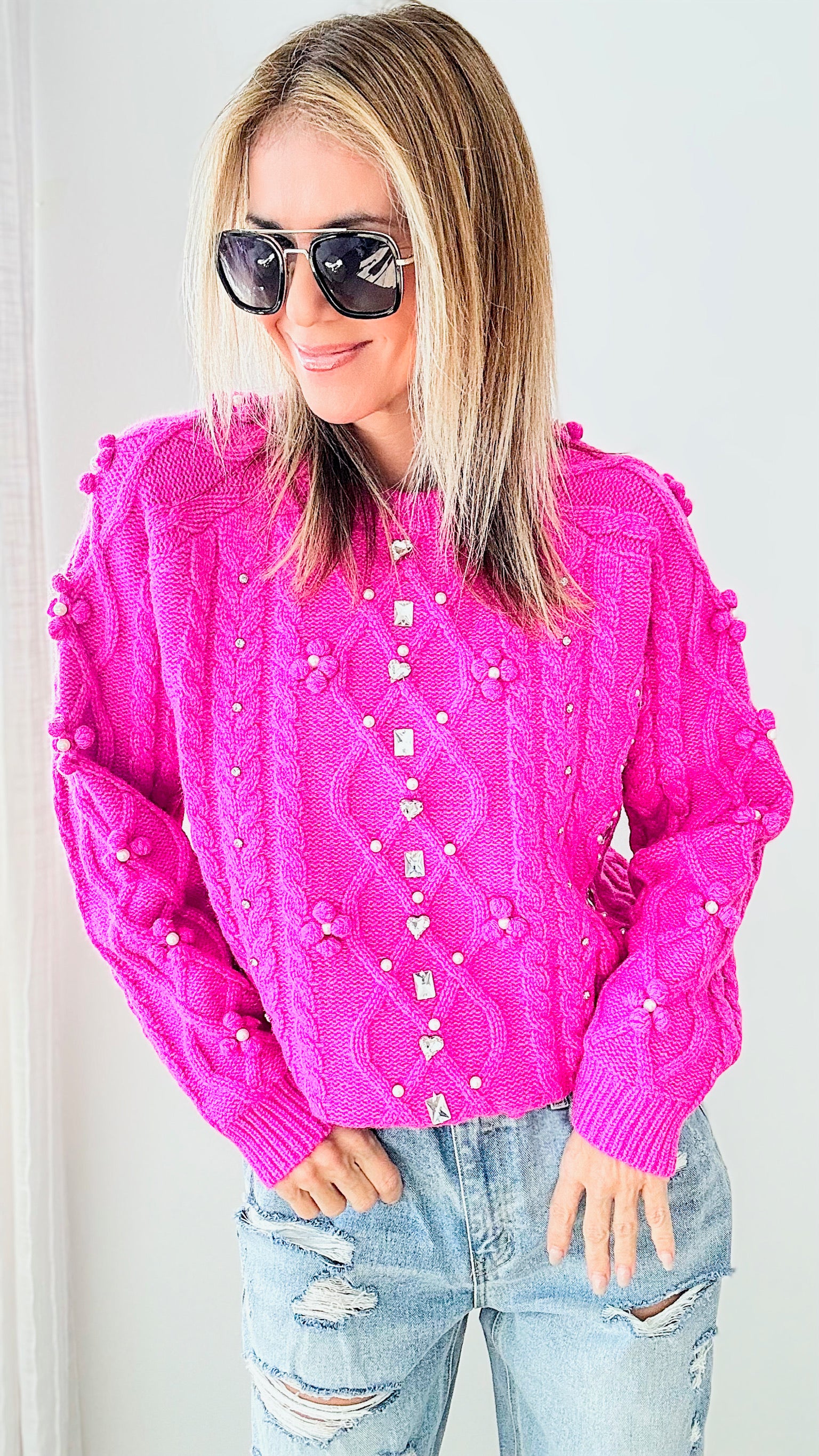 Bejeweled Embellished Chunky Sweater-140 Sweaters-Fate Inc-Coastal Bloom Boutique, find the trendiest versions of the popular styles and looks Located in Indialantic, FL