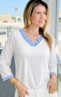 Morning in Marseille V Neck Top