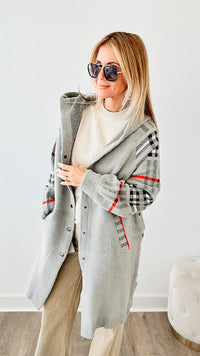 Luxe Plaid Cozy Cardigan Hoodie - Grey-160 Jackets-Joh Apparel-Coastal Bloom Boutique, find the trendiest versions of the popular styles and looks Located in Indialantic, FL