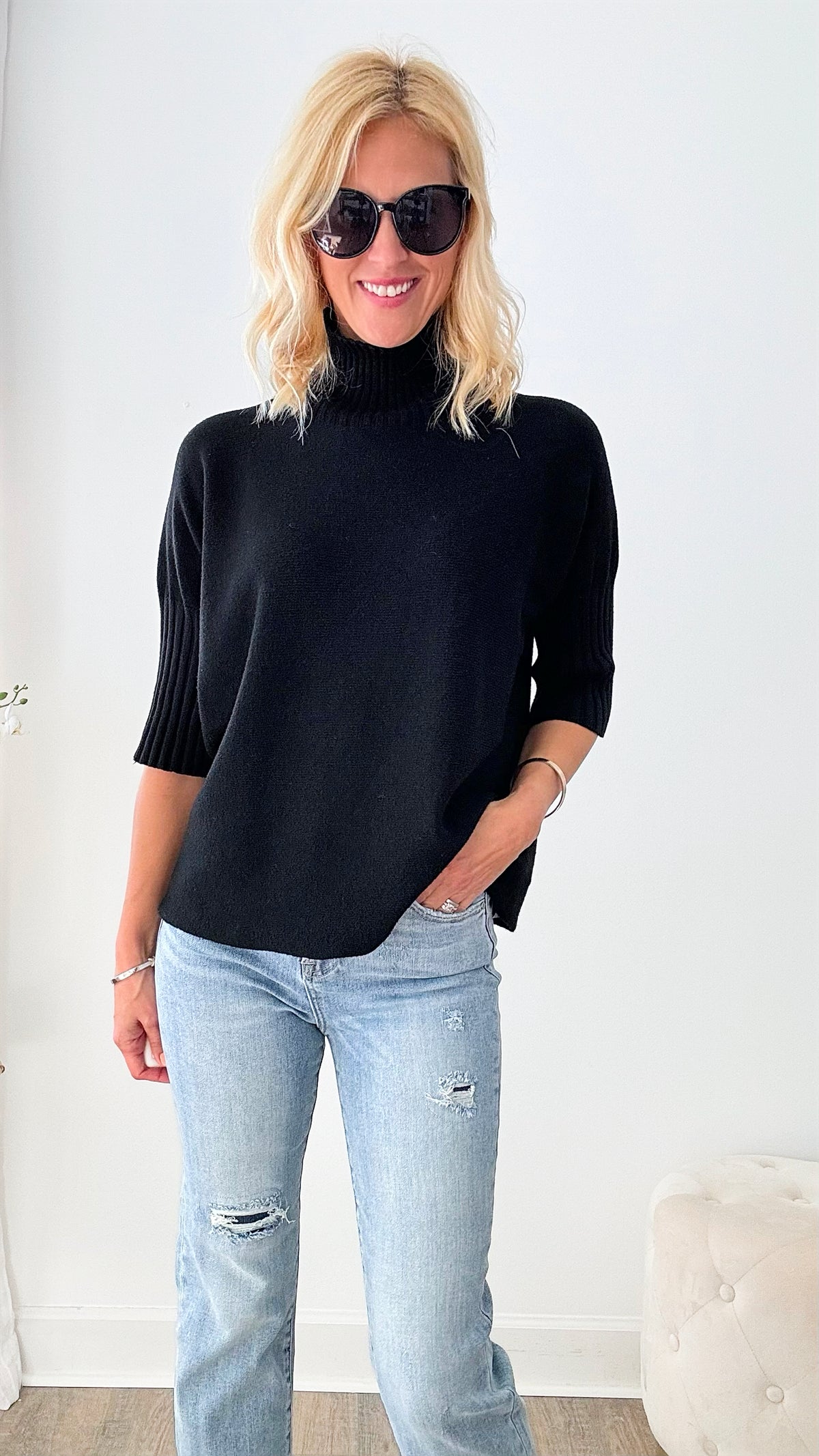 Break Free Italian Sweater Top - Black-140 Sweaters-Italianissimo-Coastal Bloom Boutique, find the trendiest versions of the popular styles and looks Located in Indialantic, FL