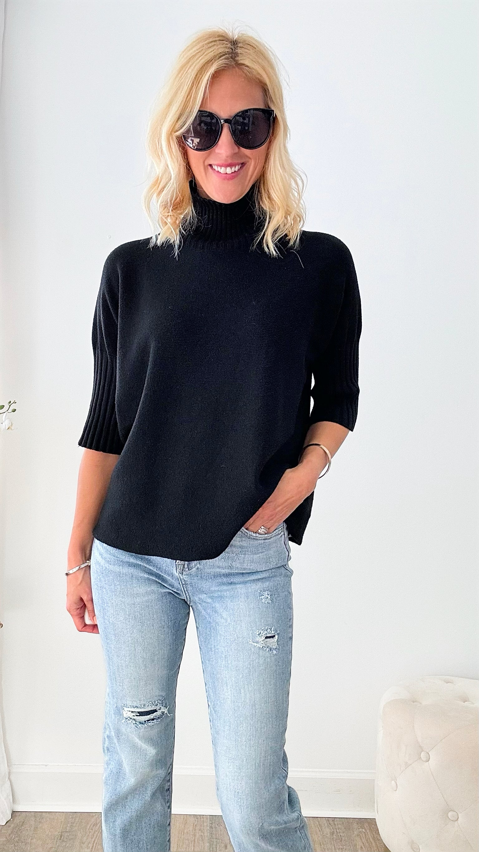 Break Free Italian Sweater Top - Black-140 Sweaters-Italianissimo-Coastal Bloom Boutique, find the trendiest versions of the popular styles and looks Located in Indialantic, FL