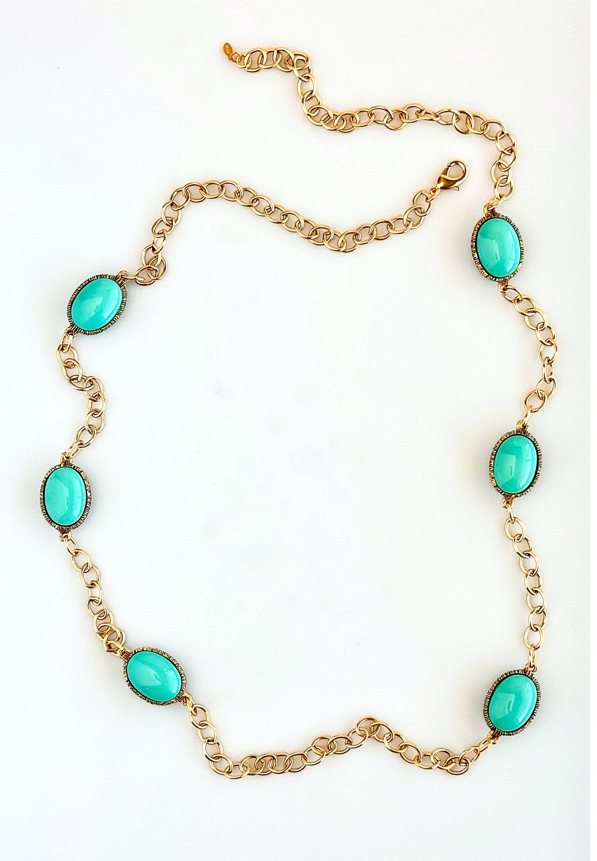 Chunky Station Long Necklace- Aqua-230 Jewelry-YOCHI-Coastal Bloom Boutique, find the trendiest versions of the popular styles and looks Located in Indialantic, FL
