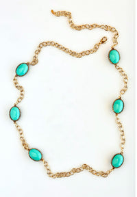Chunky Station Long Necklace- Aqua-230 Jewelry-YOCHI-Coastal Bloom Boutique, find the trendiest versions of the popular styles and looks Located in Indialantic, FL
