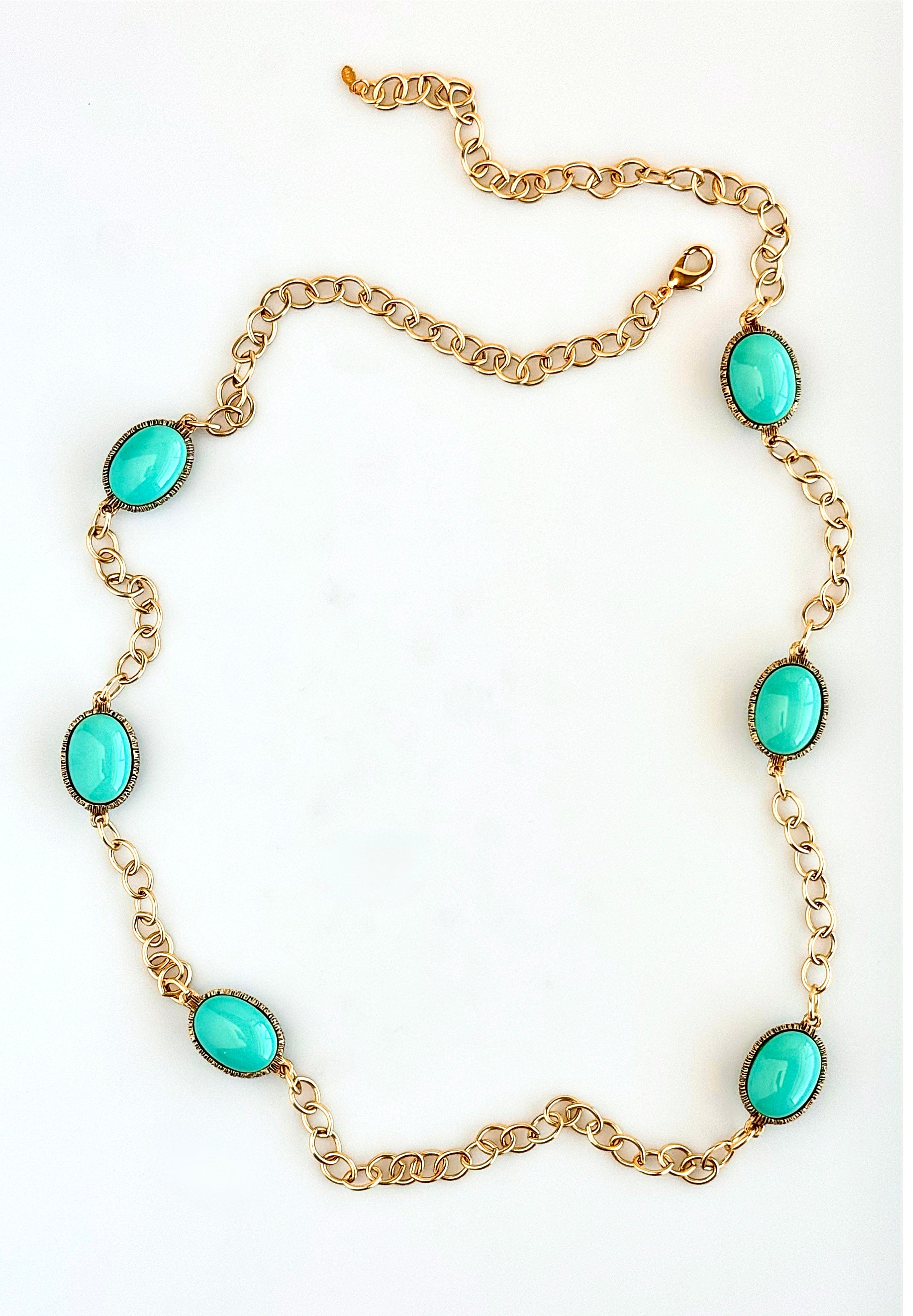 Chunky Station Long Necklace- Aqua-230 Jewelry-YOCHI-Coastal Bloom Boutique, find the trendiest versions of the popular styles and looks Located in Indialantic, FL
