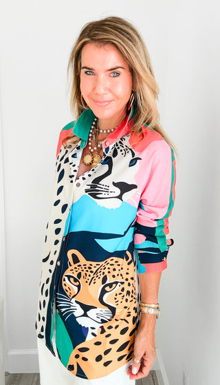 Leopard Button Front Top