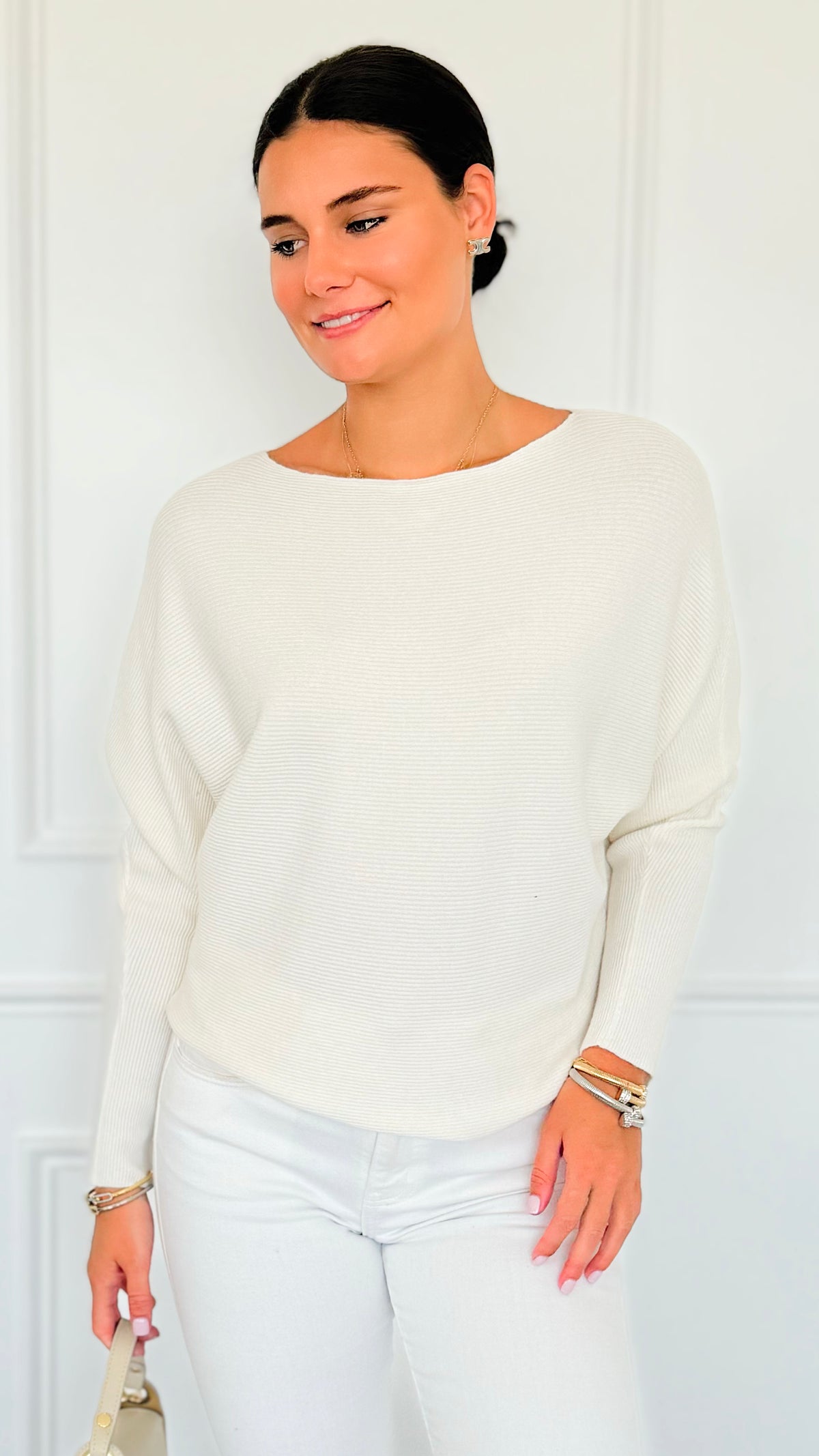 Ribbed Italian Pullover- Winter White-140 Sweaters-Italianissimo-Coastal Bloom Boutique, find the trendiest versions of the popular styles and looks Located in Indialantic, FL