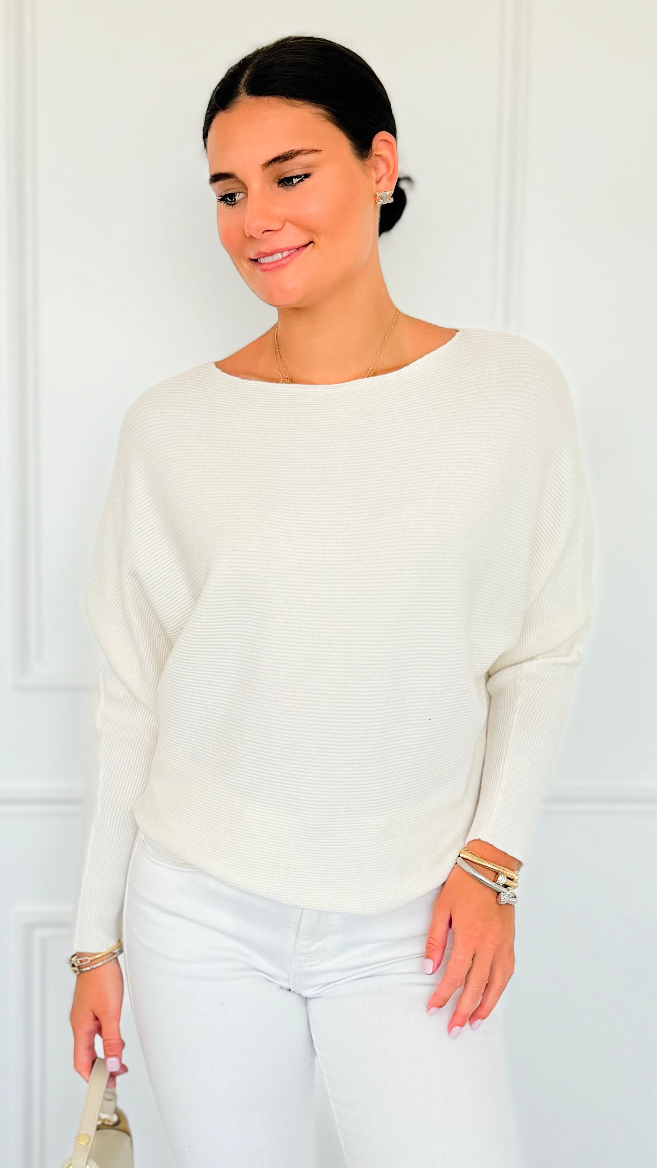 Ribbed Italian Pullover- Winter White-140 Sweaters-Italianissimo-Coastal Bloom Boutique, find the trendiest versions of the popular styles and looks Located in Indialantic, FL