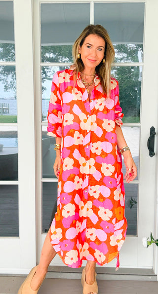 Sunset Spritz Linen Italian Button Dress