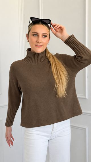 Break Free Long Sleeve Italian Sweater Top - Dark Camel