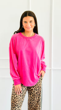 Bubble Pop Relaxed Sweatshirt-130 Long Sleeve Tops-White Birch-Coastal Bloom Boutique, find the trendiest versions of the popular styles and looks Located in Indialantic, FL